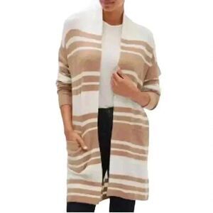 Banana Republic Women's Camel & White Striped Acrylic/Nylon/Spandex Knit Open Fr